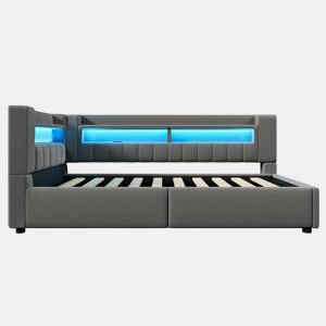 Cama individual 90 x 200 cm - Armazenamento hidráulico, USB Tipo-C, LED, Sofá-cama, Minimalista, Sem colchão - Cinza
