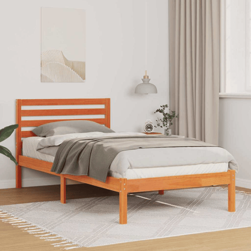 Estrutura de cama de solteiro moderno com cabeceira - Marrom Cera 90 x 190 cm