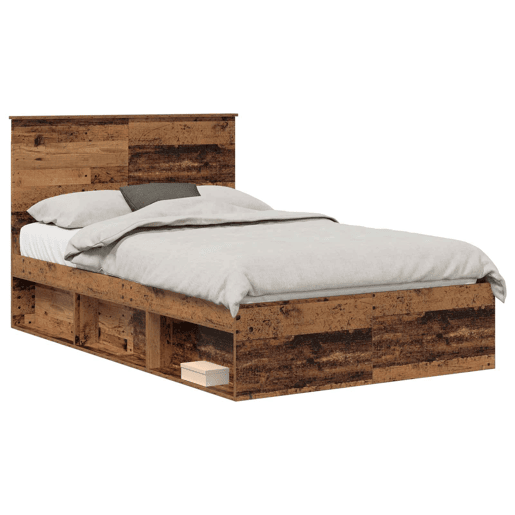 Estrutura de cama de casal com cabeceira - Madeira antiga 120 x 200 cm