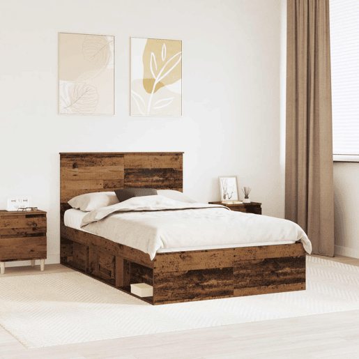 Estrutura de cama de casal com cabeceira - Madeira antiga 120 x 200 cm
