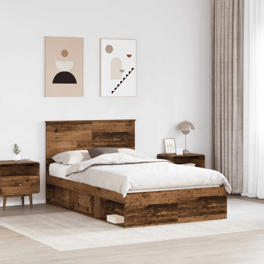 Estrutura de cama de casal com cabeceira - Madeira antiga 120 x 200 cm