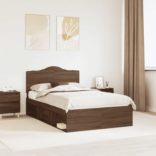 Estrutura da Cama de casal moderno com cabeceira Carvalho Marrom 120 x 200 cm