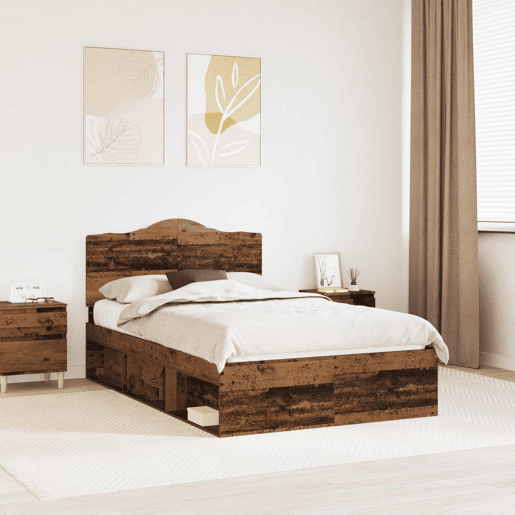 Estrutura de cama de casal com cabeceira - Madeira antiga 120 x 200 cm