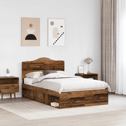 Estrutura de cama de casal com cabeceira - Madeira antiga 120 x 200 cm