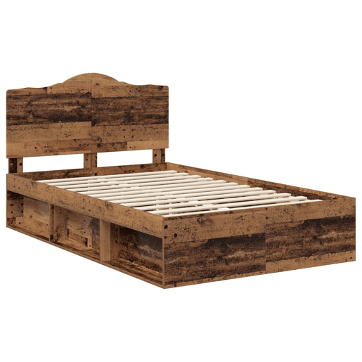 Estrutura de cama de casal com cabeceira - Madeira antiga 120 x 200 cm