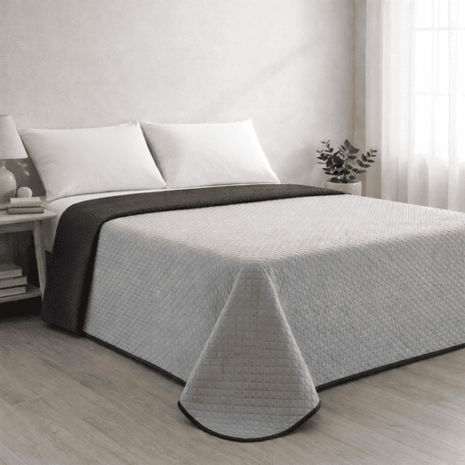 Colcha Reversível Bicolor CinzaAntracite Cama 150cm Donegal Collections