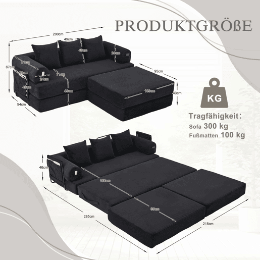 Sofá modular de 3 lugares - Modular, com almofadas confortáveis, estrutura em metal e bolso lateral - Preto