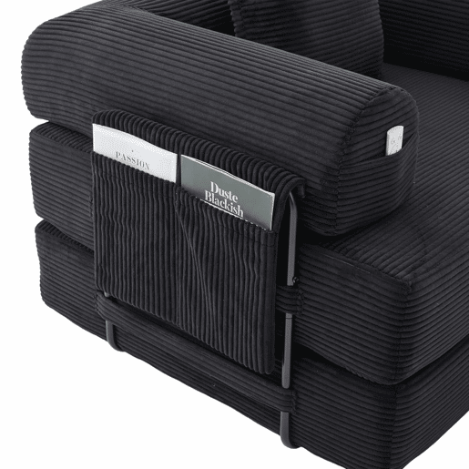 Sofá modular de 3 lugares - Modular, com almofadas confortáveis, estrutura em metal e bolso lateral - Preto