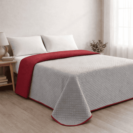 Colcha Reversível Bicolor CinzaRojo Cama 105cm Donegal Collections