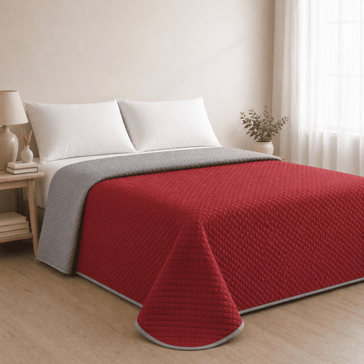 Colcha Reversível Bicolor CinzaRojo Cama 105cm Donegal Collections