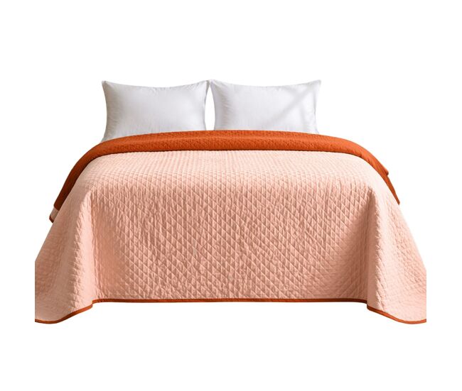 Colcha bicolor reversible teja/coral cama 135cm donegal collections