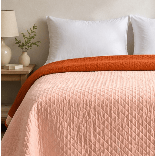 Colcha Reversível Bicolor TelhaCoral Cama 135cm Donegal Collections