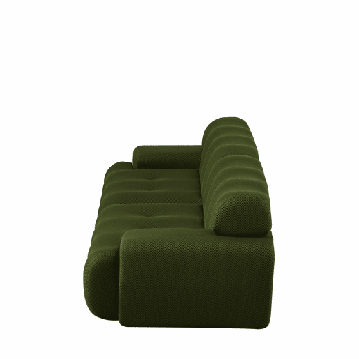 Sofá de 2 lugares grande - braços largos, design moderno com botões, formato curvo, sem montagem - verde