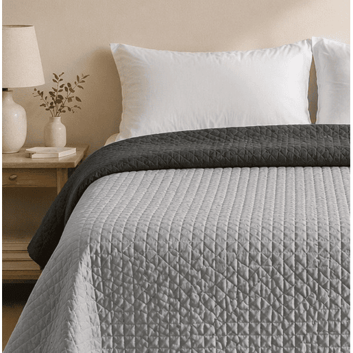 Colcha Reversível Bicolor CinzaAntracite Cama 105cm Donegal Collections