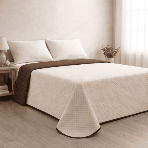 Colcha Reversível Bicolor BegeMarrom Cama 150cm Donegal Collections