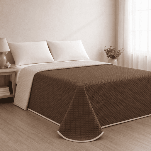 Colcha Reversível Bicolor BegeMarrom Cama 150cm Donegal Collections