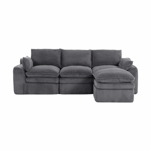 Sofá modular de 3 lugares - Com almofadas e 2 bolsos laterais, espuma de 3 camadas + molas para recuperação rápida - Cinza escuro