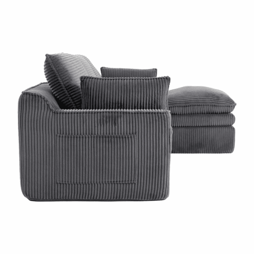 Sofá modular de 3 lugares - Com almofadas e 2 bolsos laterais, espuma de 3 camadas + molas para recuperação rápida - Cinza escuro