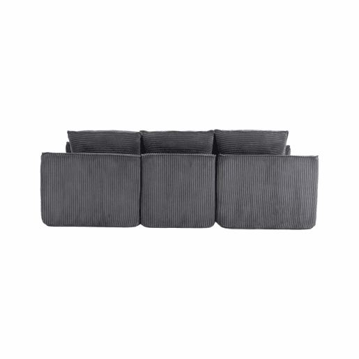 Sofá modular de 3 lugares - Com almofadas e 2 bolsos laterais, espuma de 3 camadas + molas para recuperação rápida - Cinza escuro