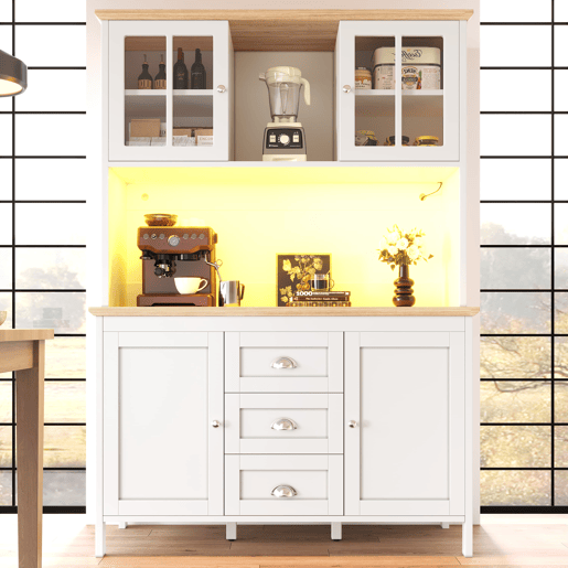 Armário alto 120x40x179 cm - 4 portas, 3 gavetas, LED - Branco Armário alto 120x40x179 cm - 4 portas, 3 gavetas, LED - Branco