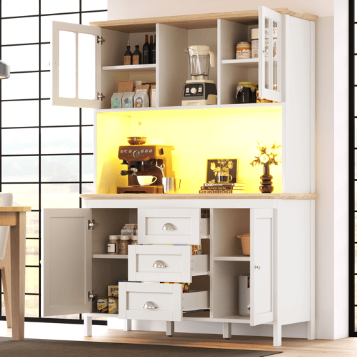 Armário alto 120x40x179 cm - 4 portas, 3 gavetas, LED - Branco Armário alto 120x40x179 cm - 4 portas, 3 gavetas, LED - Branco