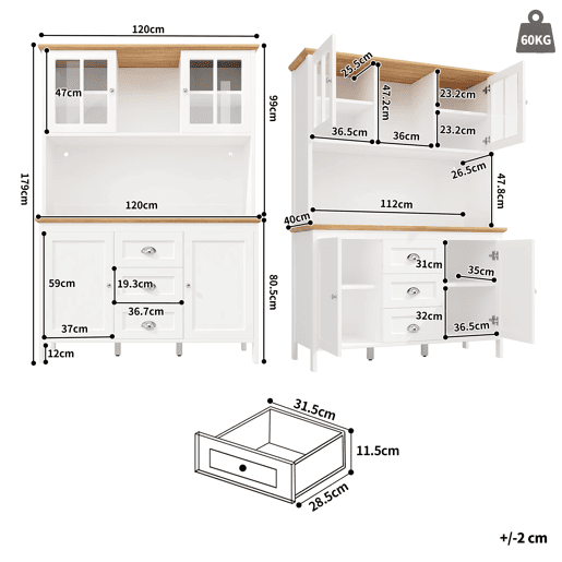 Armário alto 120x40x179 cm - 4 portas, 3 gavetas, LED - Branco Armário alto 120x40x179 cm - 4 portas, 3 gavetas, LED - Branco