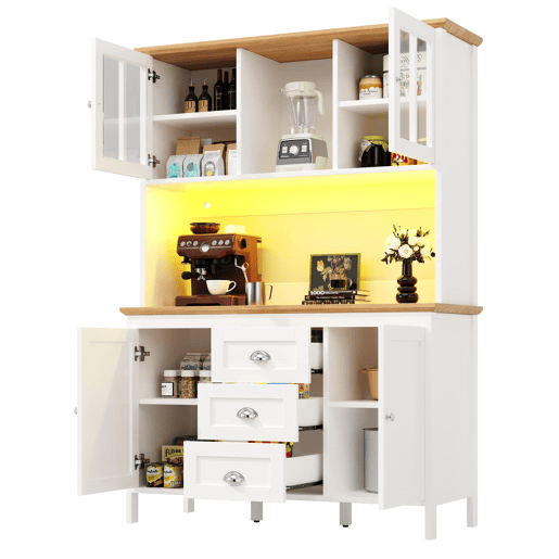 Armário alto 120x40x179 cm - 4 portas, 3 gavetas, LED - Branco Armário alto 120x40x179 cm - 4 portas, 3 gavetas, LED - Branco