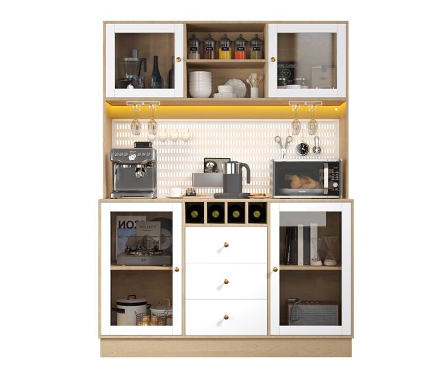 Hochschrank cocina - led inteligente, estantes ajustables, vinoteca, seguridad anti-vuelco - blanco