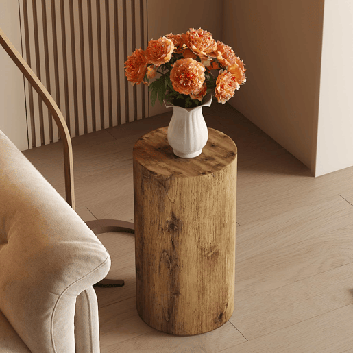 Mesa de centro redonda 30 cm - MDF com acabamento em madeira - Design moderno e minimalista