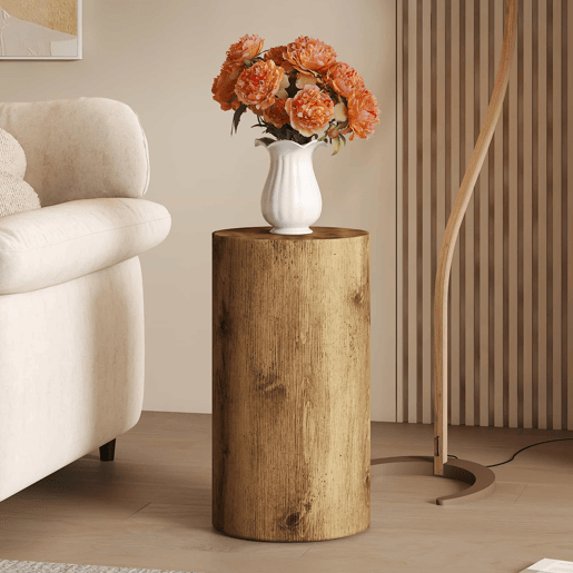 Mesa de centro redonda 30 cm - MDF com acabamento em madeira - Design moderno e minimalista