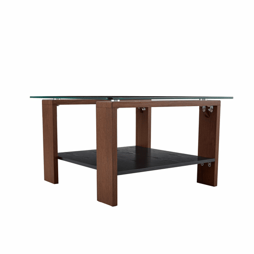 Mesa de centro 65 x 41 x 45,5 cm u2013 com espaço de arrumação, tampo em vidro temperado e pés em madeira de nogueira u2013 cor nogueira