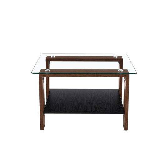 Mesa de centro 65 x 41 x 45,5 cm u2013 com espaço de arrumação, tampo em vidro temperado e pés em madeira de nogueira u2013 cor nogueira