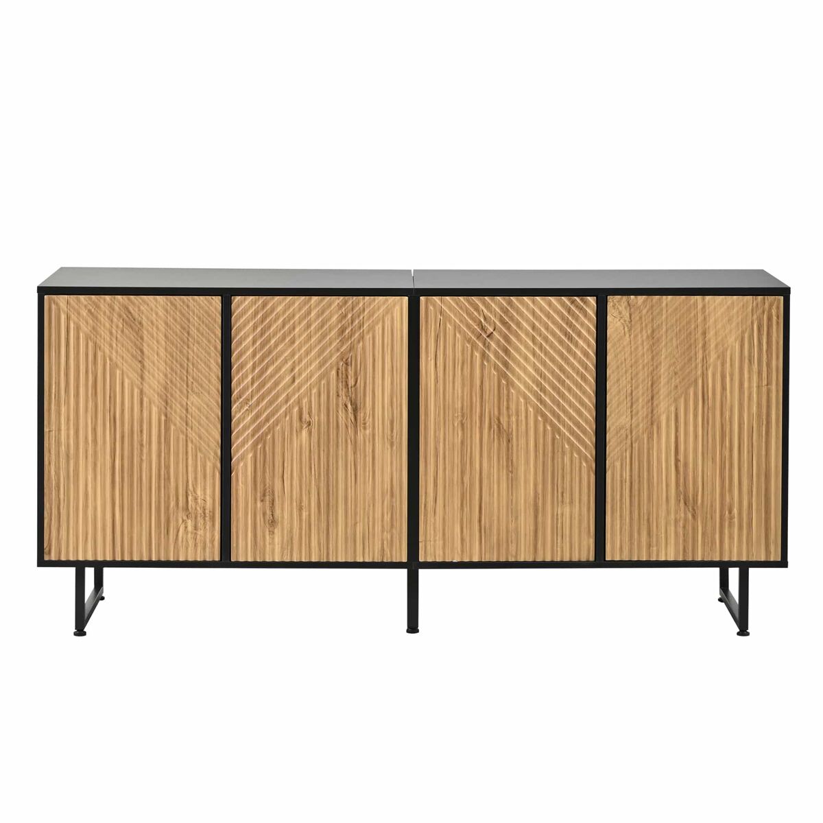aparador de salon 160 x 40 x 75 cm - 4 puertas diseno moldeado al vacio 3 patas de soporte 160 cm de ancho - madera natural y negro
