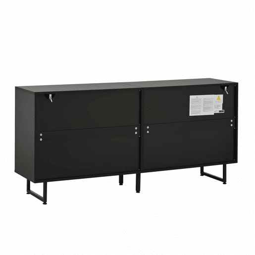 Aparador de sala 160 x 40 x 75 cm - 4 portas, design moldado a vácuo, 3 pés de apoio, 160 cm de largura - madeira natural e preta Aparador de sala 160 x 40 x 75 cm - 4 portas, design moldado a vácuo, 3 pés de apoio, 160 cm de largura - madeira natural e preta