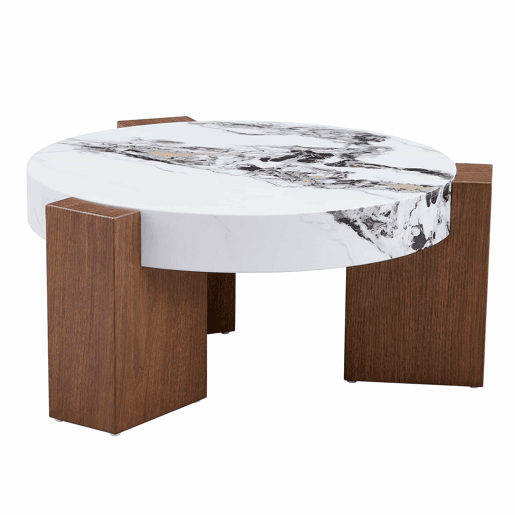 Conjunto de mesas de sala desmontáveis - MDF cor nogueira + vidro de segurança transparente de 0,6 cm - Combinável como mesa de café  Separado como duas mesas auxiliares - Cores: nogueira, branco
