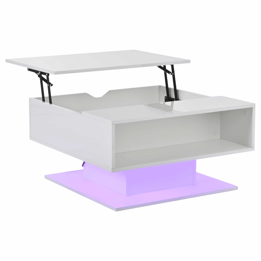 Mesa de centro 80 x 75 x 40 cm - elevável hidraulicamente, acabamento de alto brilho, com espaço de arrumação e design geométrico - branca