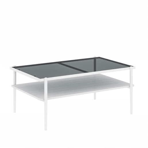Mesa de centro 97,5 x 61,5 cm - vidro temperado, pés de metal, estilo moderno - Cinza + Branco