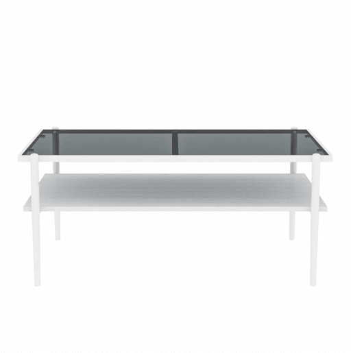 Mesa de centro 97,5 x 61,5 cm - vidro temperado, pés de metal, estilo moderno - Cinza + Branco