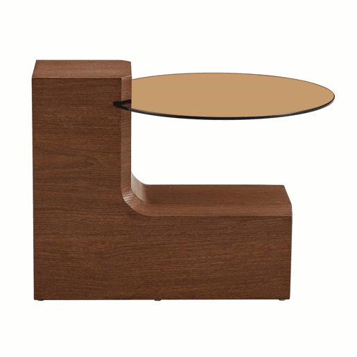 Conjunto de mesas de sala desmontáveis - Placa de vidro castanho transparente combinada com suportes de MDF com acabamento em nogueira - Cor nogueira