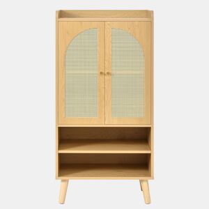 Aparador 60x40x121 cm - 2 portas de rattan, 2 compartimentos abertos, madeira - Natural