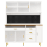 Armário alto para sala 145x24x171 cm - com LED e prateleiras tipo painel perfurado - Branco