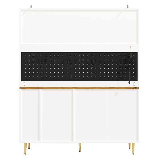 Armário alto para sala 145x24x171 cm - com LED e prateleiras tipo painel perfurado - Branco