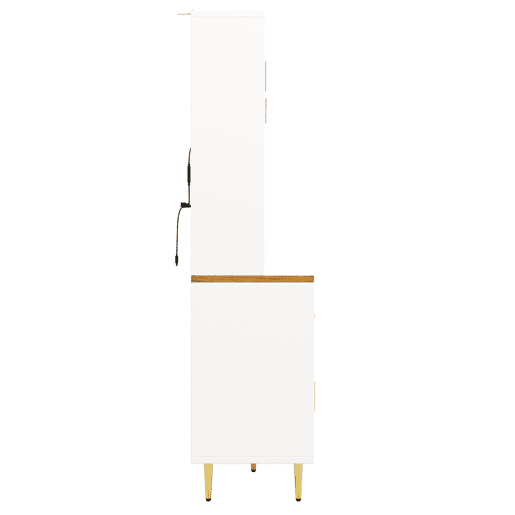 Armário alto para sala 145x24x171 cm - com LED e prateleiras tipo painel perfurado - Branco