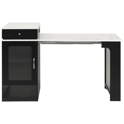 Ilha de cozinha com rodas - Mesa extensível com tampo removível e tomadas - Branco+Preto