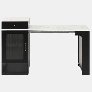 Ilha de cozinha com rodas - Mesa extensível com tampo removível e tomadas - Branco+Preto