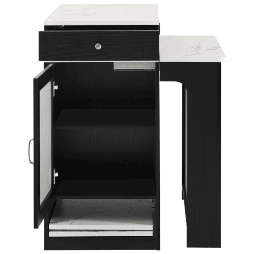 Ilha de cozinha com rodas - Mesa extensível com tampo removível e tomadas - Branco+Preto