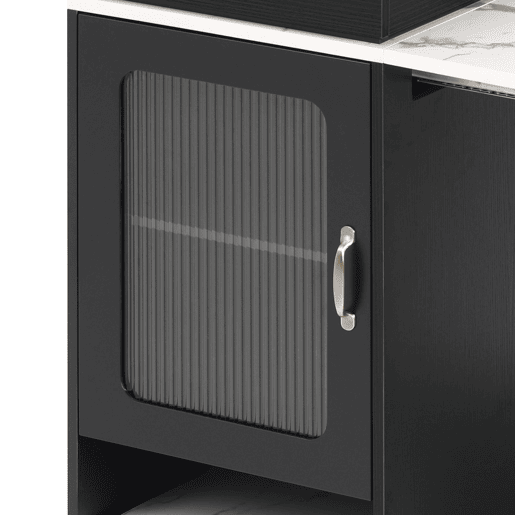 Ilha de cozinha com rodas - Mesa extensível com tampo removível e tomadas - Branco+Preto