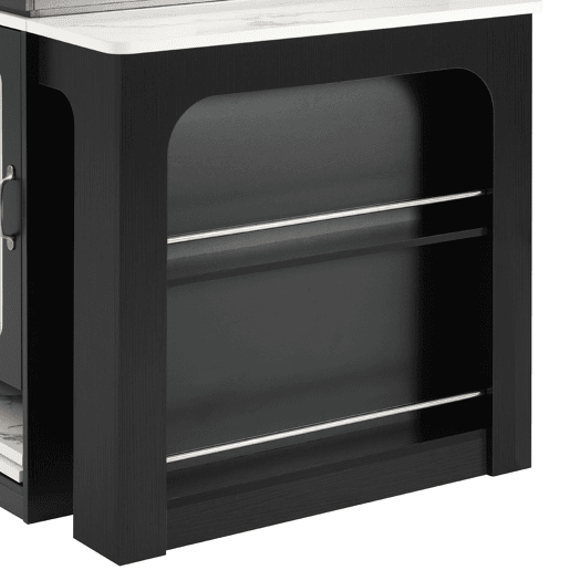 Ilha de cozinha com rodas - Mesa extensível com tampo removível e tomadas - Branco+Preto