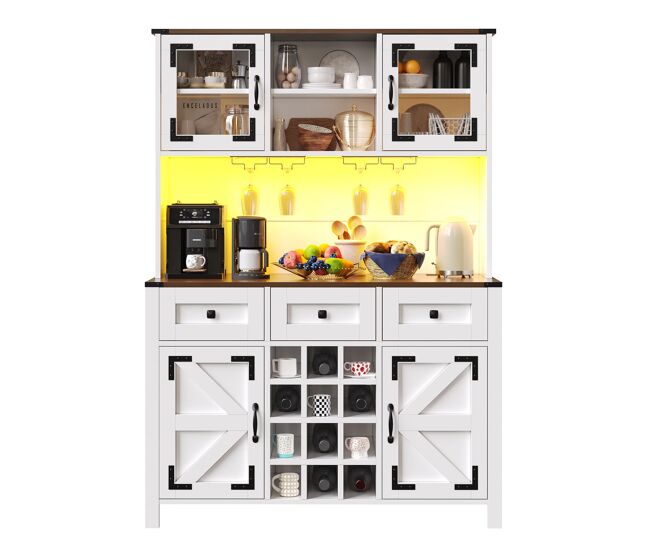 Armario alto cocina 120x40x170cm - 4 puertas, 3 cajones, usb, led - blanco