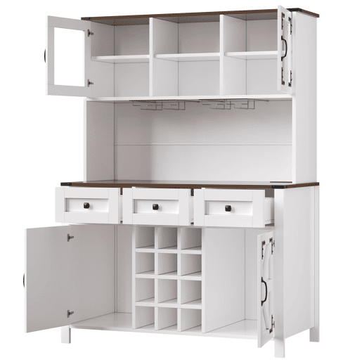Armário alto de cozinha 120x40x170cm - 4 portas, 3 gavetas, USB, LED - Branco